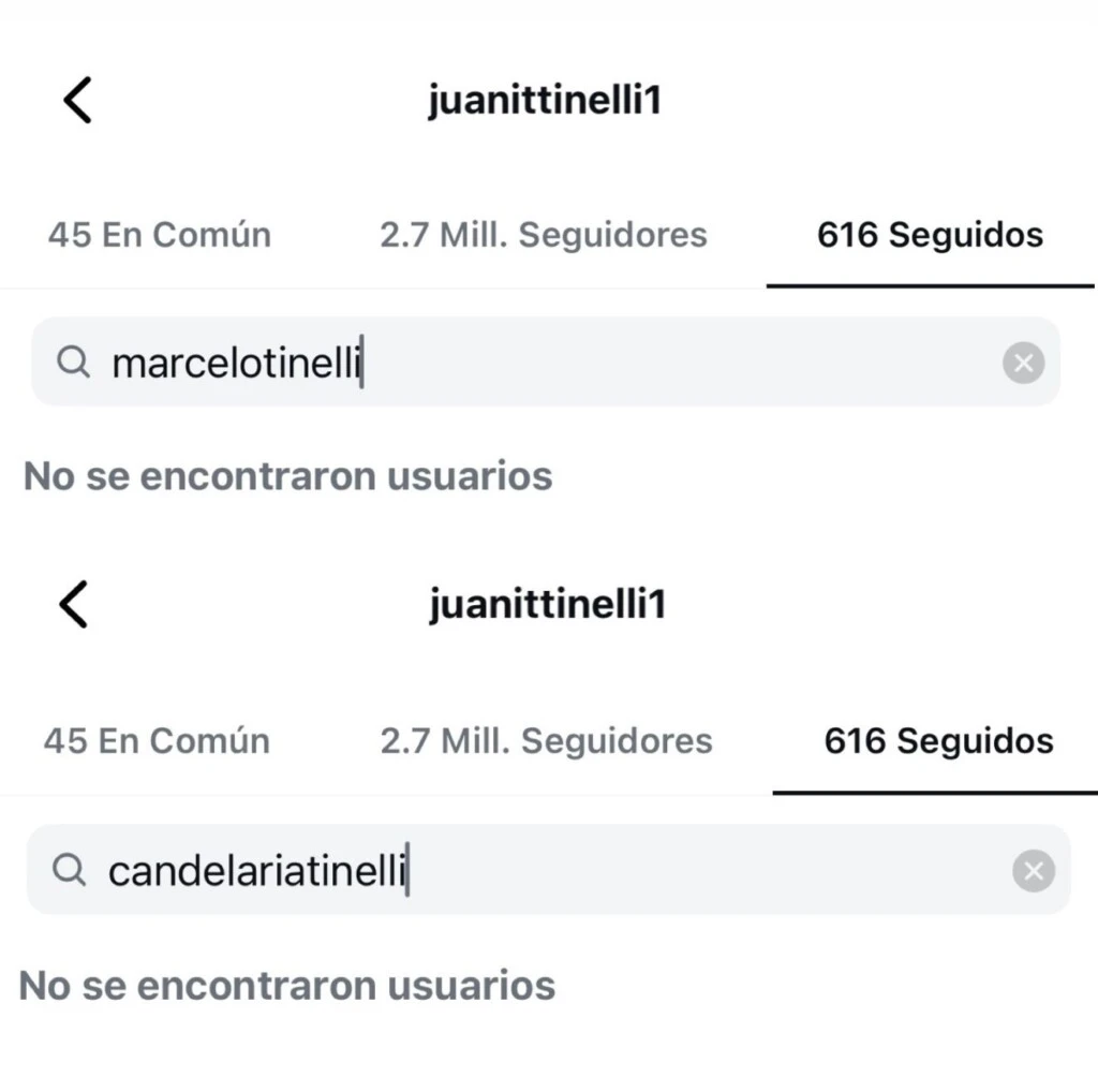 Juana Tinelli dejó de seguir a su papá y a una de sus hermanas. Foto: Captura de pantalla Instagram