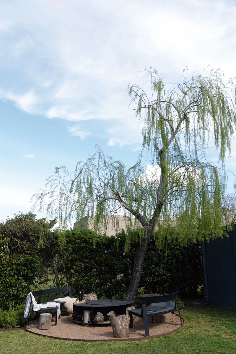 El fogonero estratégicamente ubicado debajo de un árbol, que paso a ser el lugar favorito de asados y charlas de verano.