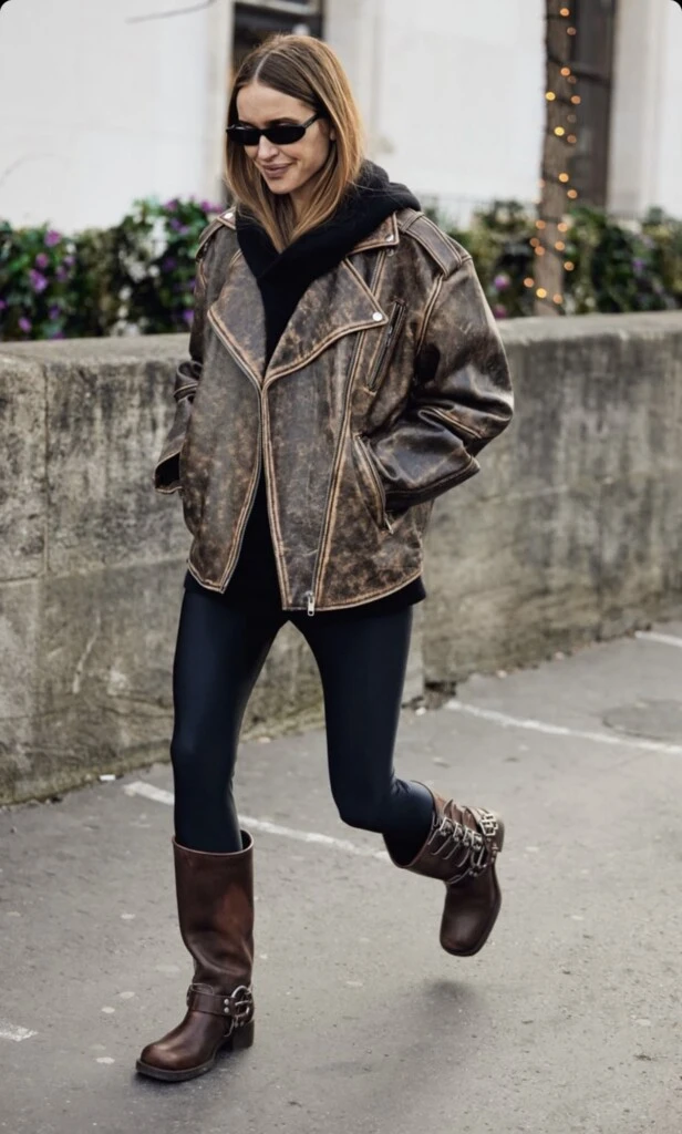 Podés armar un look motoquero nocturno.