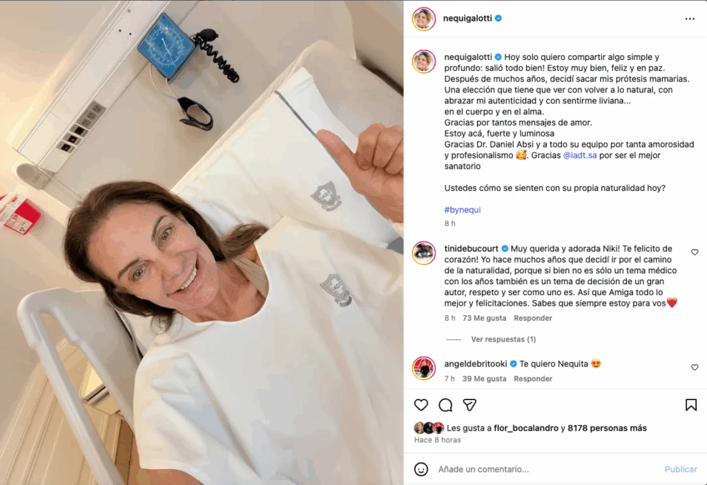 La foto y el mensaje que Nequi compartió en Instagram desde el sanatorio donde se operó.