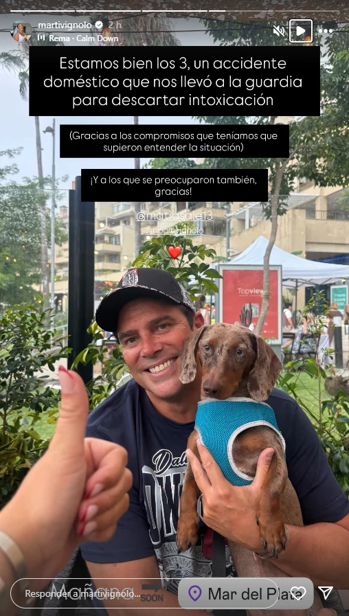 El mensaje de Martina Vignolo a sus seguidores tras el ccidente. Foto: Instagram