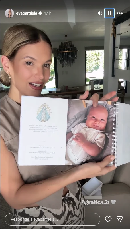 Así fueron los souvenirs y las estampitas del bautismo de Faustino Simeone: Eva Bargiela explicó por qué eligieron a la Virgen de Luján