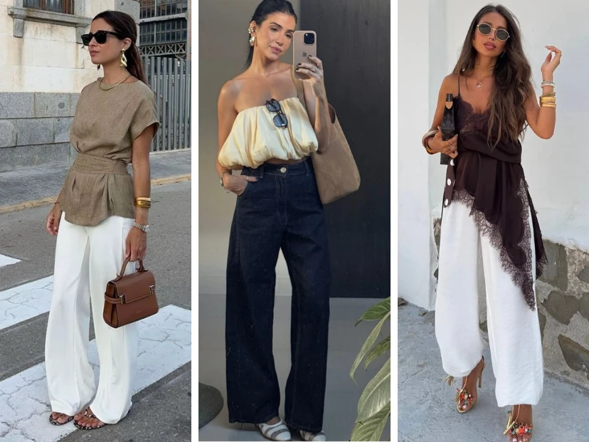Palazzos, jeans anchos y flats: los looks effortless ideales para las fiestas