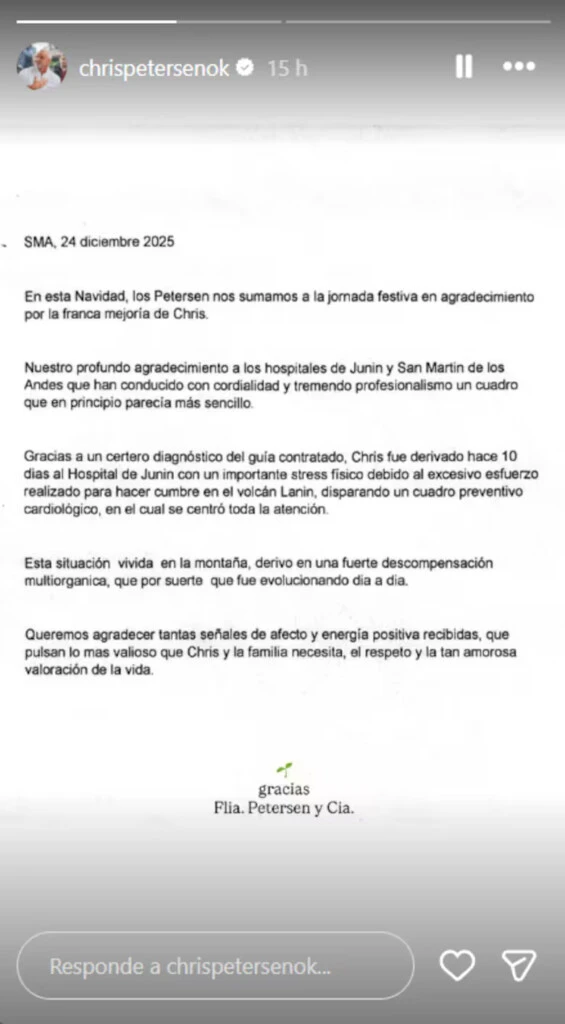 El comunicado oficial de la familia de Christian Petersen