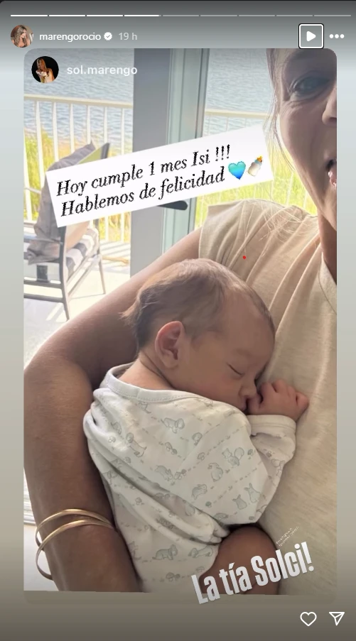 La alegría de Sol, la hermana de Rocío Marengo por la llegada del primer mes de vida de su sobrino.