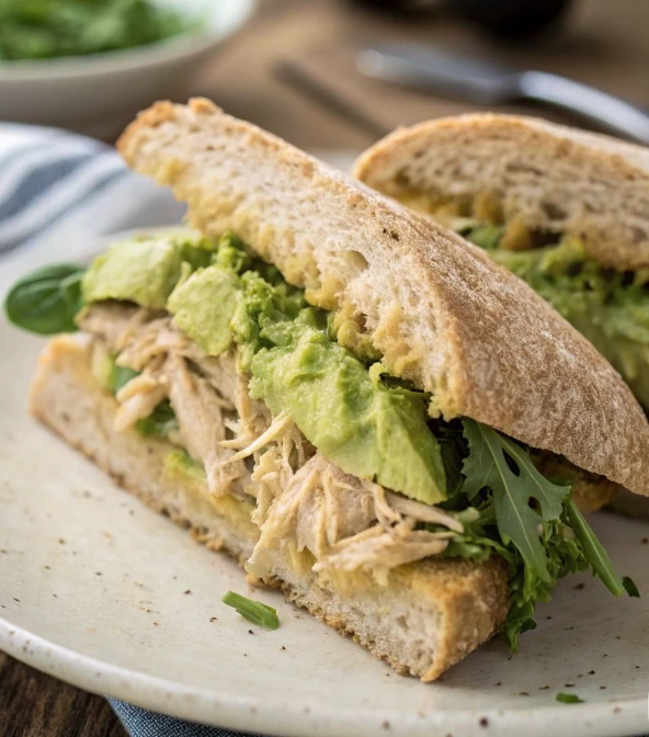 Sándwich de pollo desmechado con palta