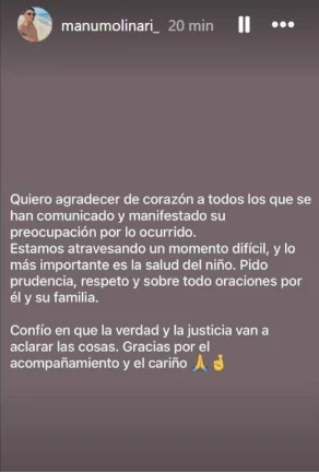 El posteo de Manuel Molinari, el conductor de la Amarok que chocó a la UTV donde iba Bastián
