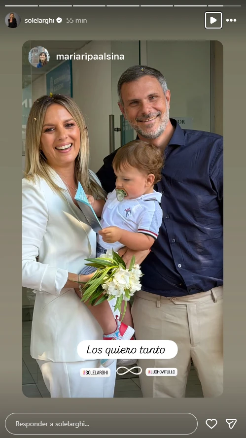 Soledad, Luciano y Dante en la celebración de su boda por civil.