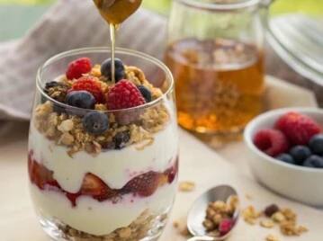 Yogur griego marmolado con miel y frutos rojos: una receta ideal para: la receta del desayuno fresco y nutritivo