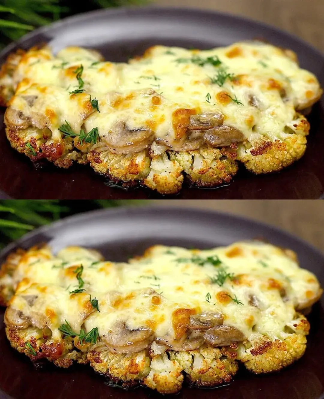 Coliflor al Horno con Champiñones y Queso Mozzarella