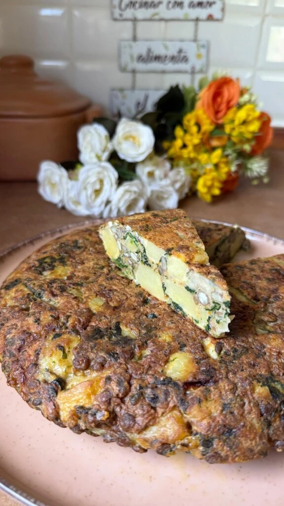 Tortilla de papas, lentejas y verdura