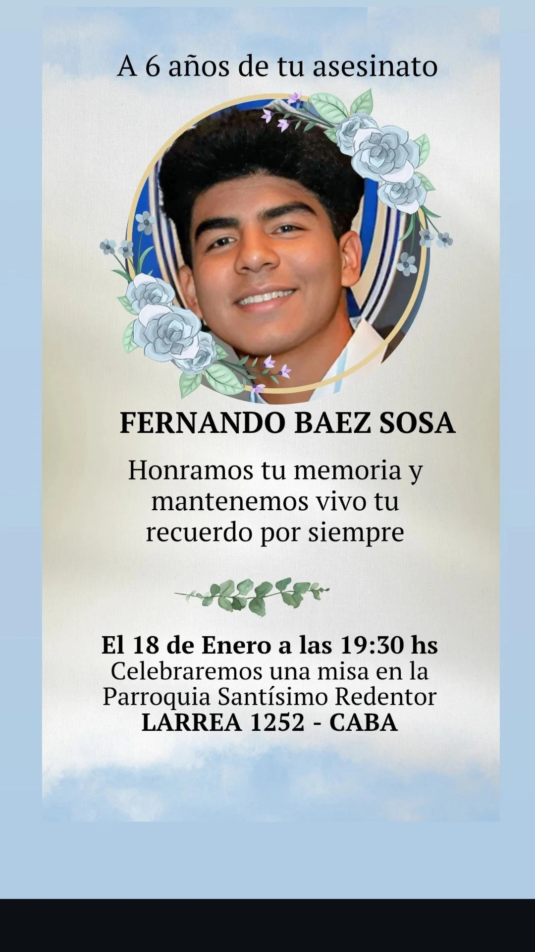 A seis años del asesinato de Fernando Báez Sosa: el emotivo posteo de su mamá, la misa en su memoria y el pedido de justicia