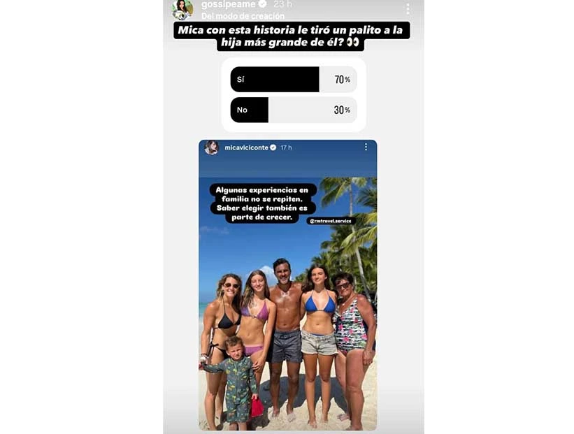 El posteo de Gossipeame donde se menciona la frase polémica de Mica Viciconte acerca de la familia, que podría haber sido una indirecta a Indiana.
