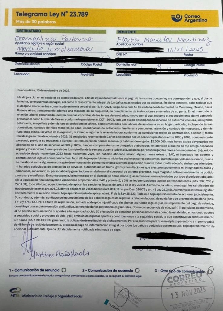 La denuncia de Marcela, la exempleada.