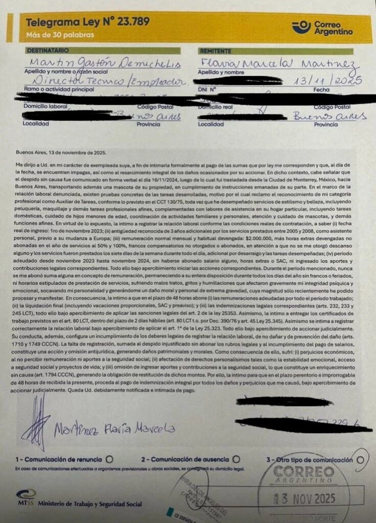 La denuncia de Marcela, la exempleada.