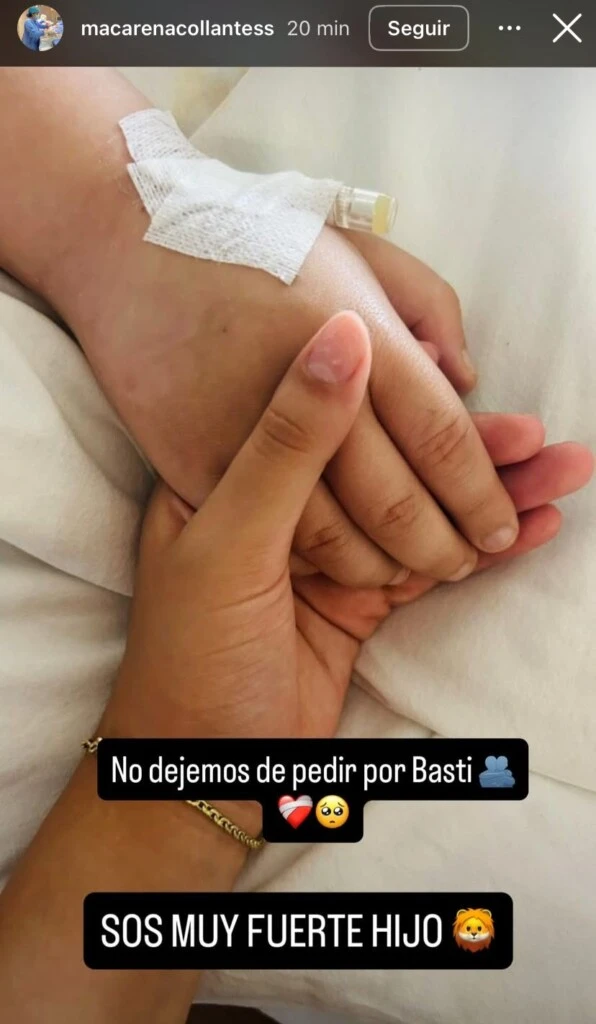 El posteo de la mamá de Bastian. La primera foto internado.