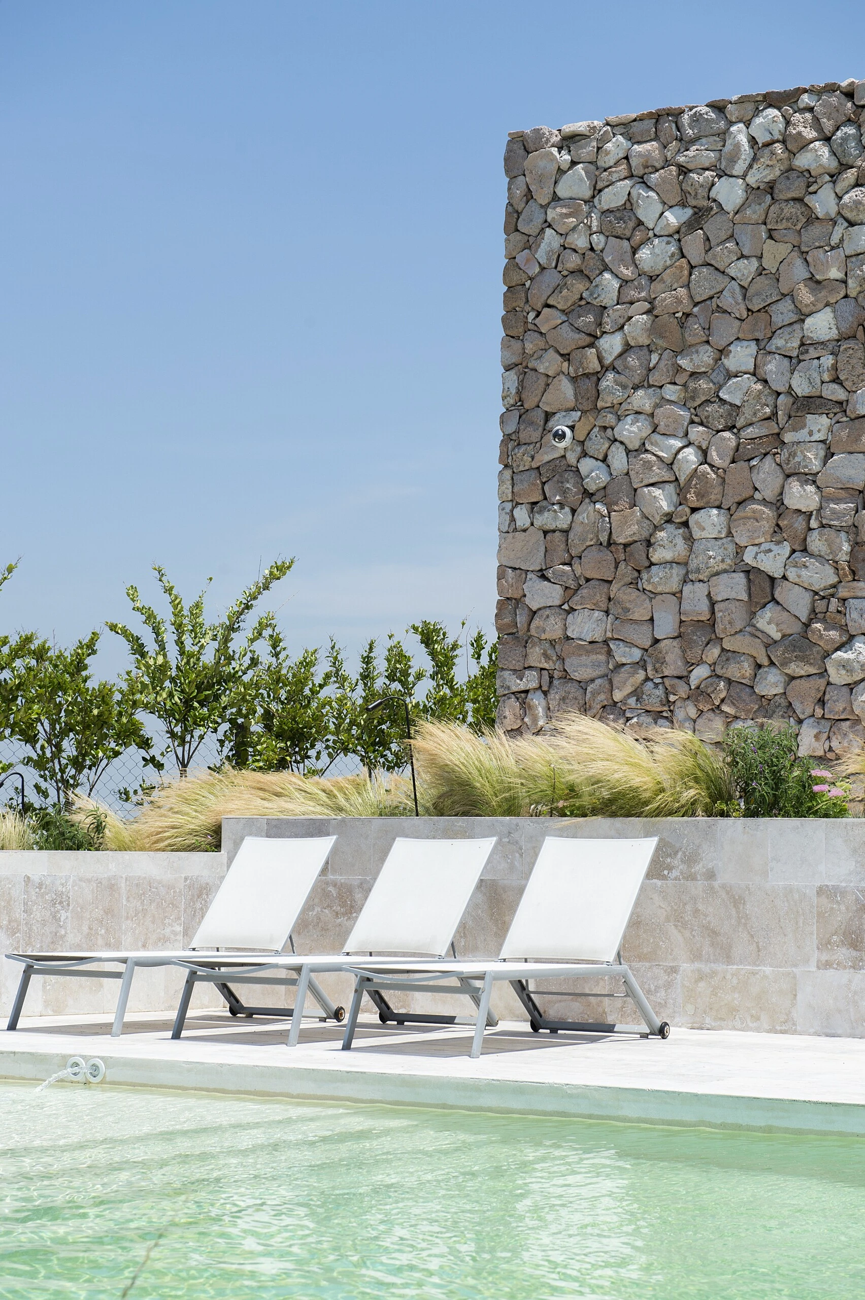 El solárium integrado al paisajismo refuerza la sensación de amplitud y orden. 