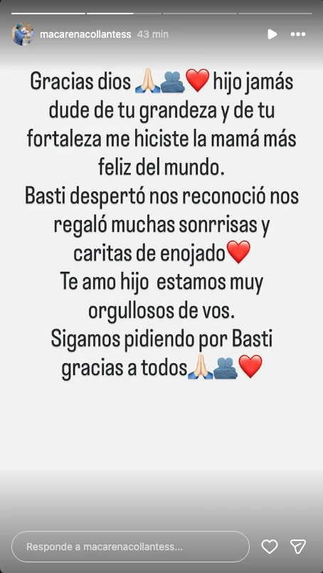 El mensaje que Macarena Collantes compartió este martes por la noche