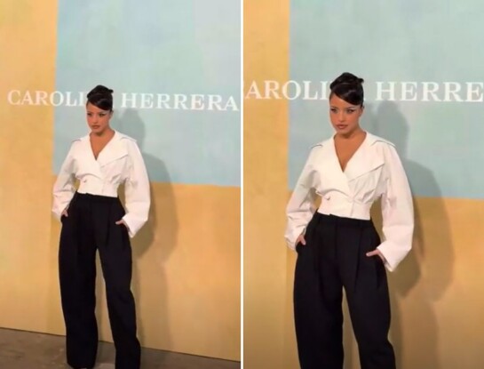 Emilia Mernes impactó con un look sastrero en el desfile de Carolina Herrera en la Semana de la Moda de Nueva York