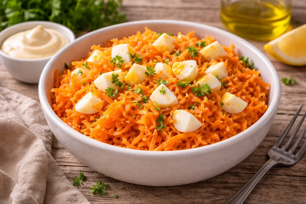 Ensalada fresca de zanahoria y huevo
