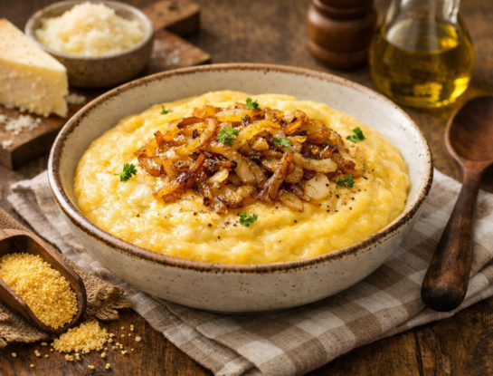 Receta fácil del día: polenta cremosa con queso y cebolla dorada (lista en 20 minutos)