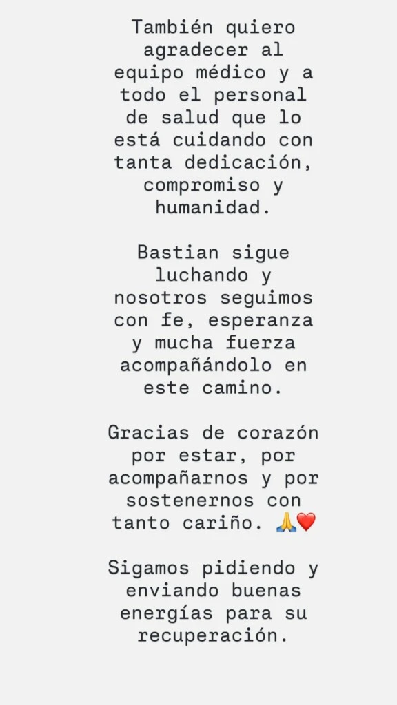 Mensaje de la mamá de Bastián