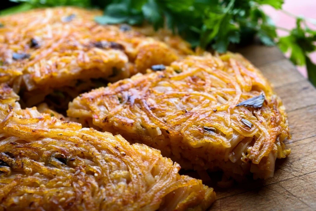 Cómo hacer fideos fritos crocantes: la receta fácil tipo torta crocante por fuera y cremosa por dentro

