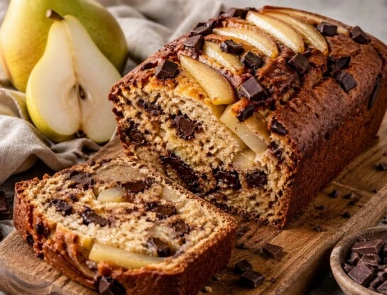 Budín de pera y chocolate