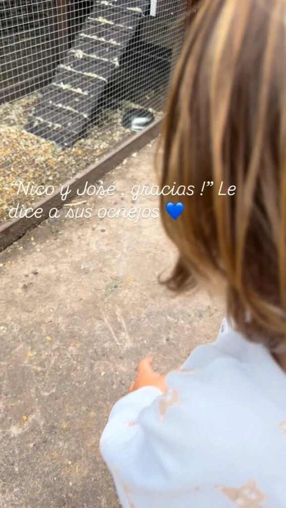 Cruz Urcera, el hijo de Nicole Neumann, hizo la búsqueda del huevo con conejos reales. Fotos: IG. 