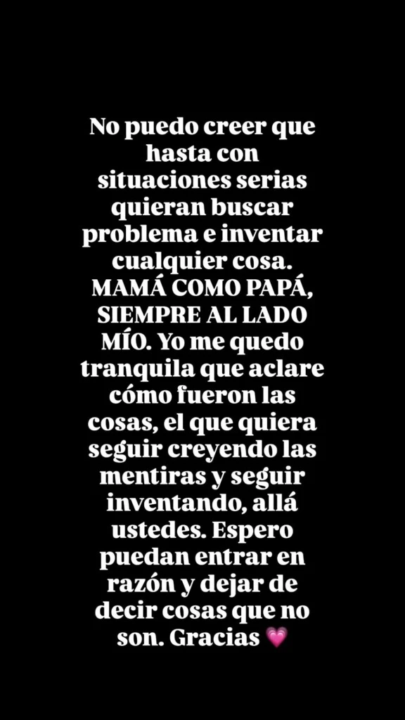 El descargo de Allegra Cubero. Foto: IG