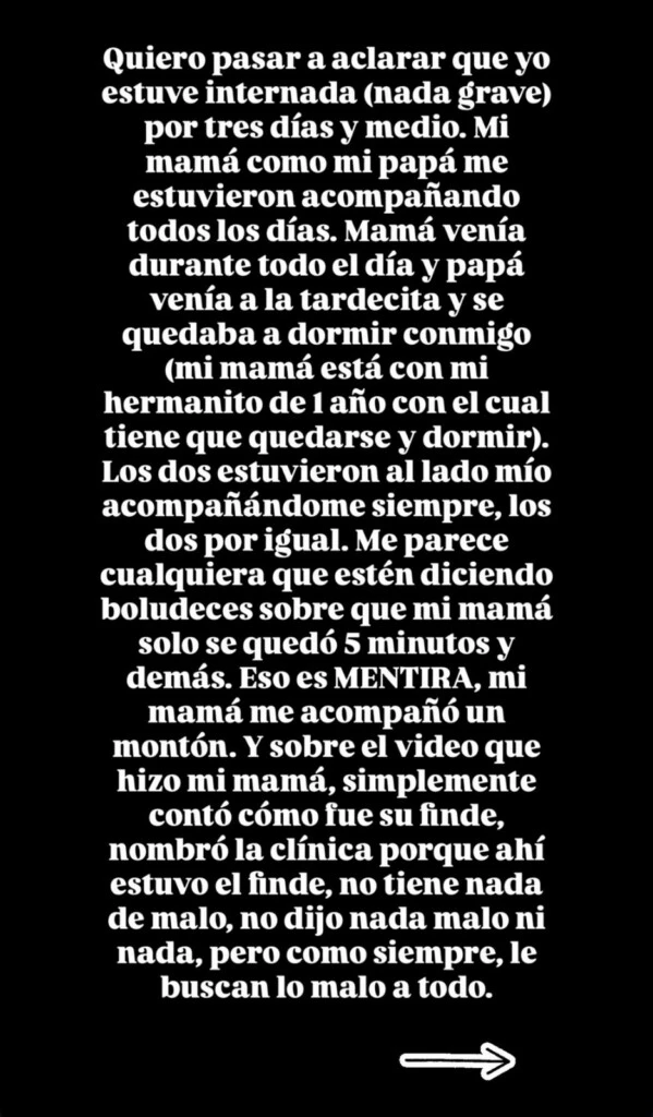 El descargo de Allegra Cubero. Foto: IG