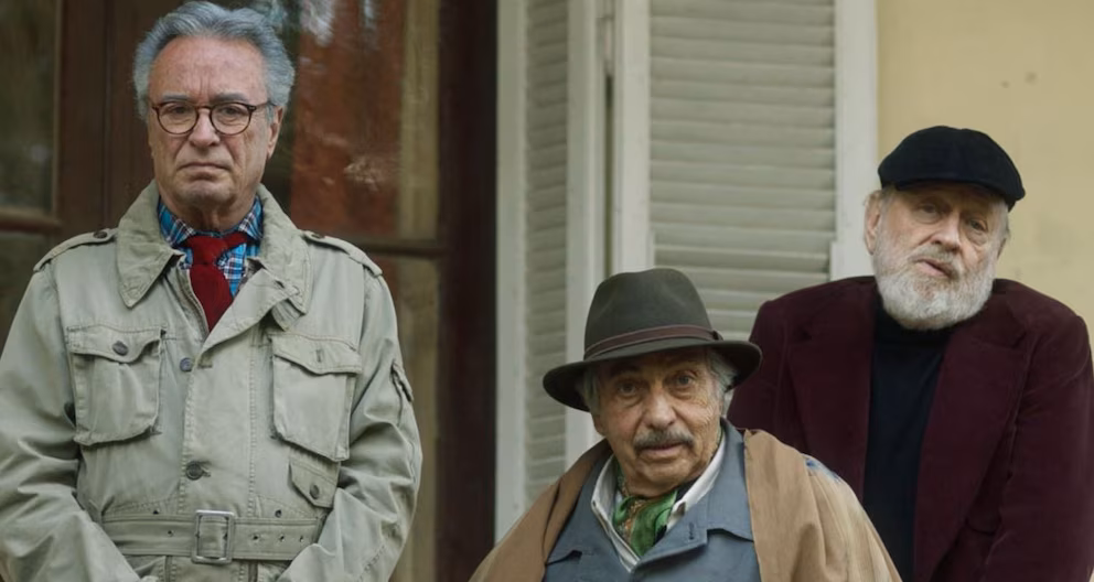 Luis Brandoni en El secreto de la comadreja, una de sus últimas películas, junto a Oscar Martínez y Marcos Mundstock