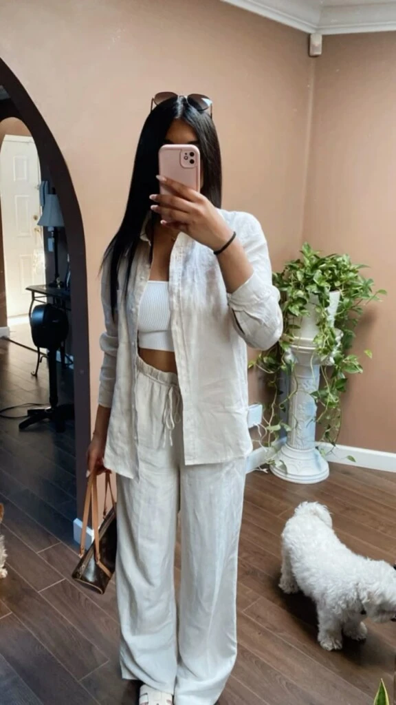 Pantalón, top más camisa