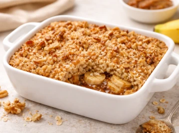 La receta de crumble tibio con banana, coco y nueces que tenés que probar