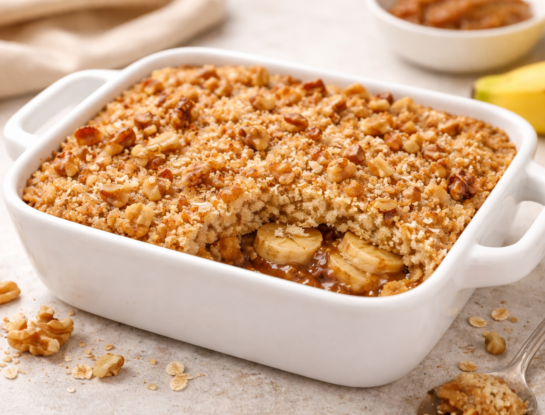 Crumble tibio de banana y dulce de leche: la receta sin harinas y con azúcar integral que te va a encantar