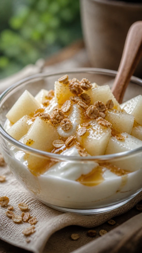 Pera con yogur y miel