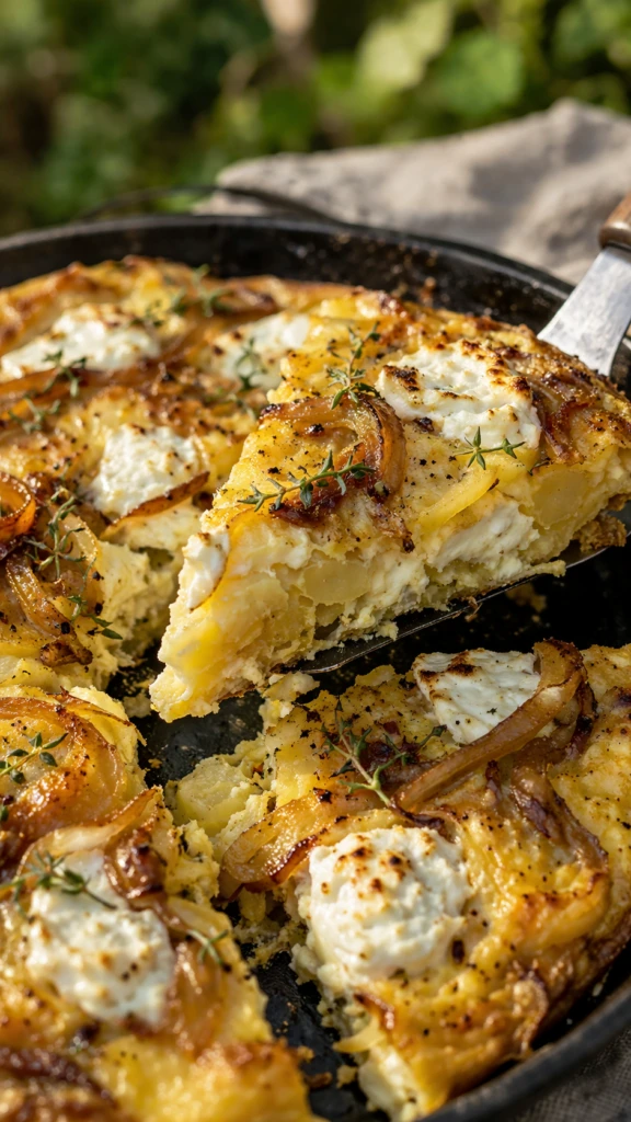 Frittata de papas con cebolla caramelizada y queso de cabra: receta fácil, sabrosa y gourmet

