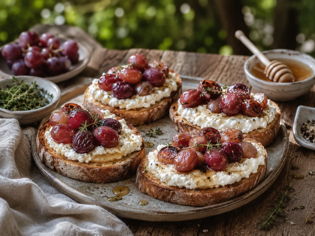 Tostadas de ricota batida con uvas asadas y miel: una receta fácil y deliciosa para el desayuno


