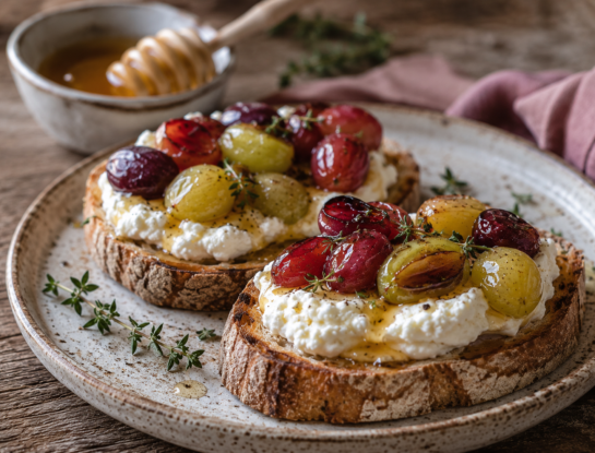 Tostadas de ricota batida con uvas asadas y miel: una receta fácil y deliciosa para el desayuno