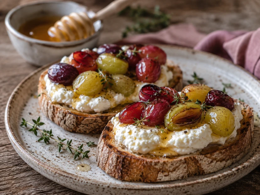 Tostadas de ricota batida con uvas asadas y miel: una receta fácil y deliciosa para el desayuno