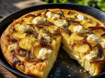 Frittata de papas con cebolla caramelizada y queso de cabra: receta fácil, sabrosa y gourmet