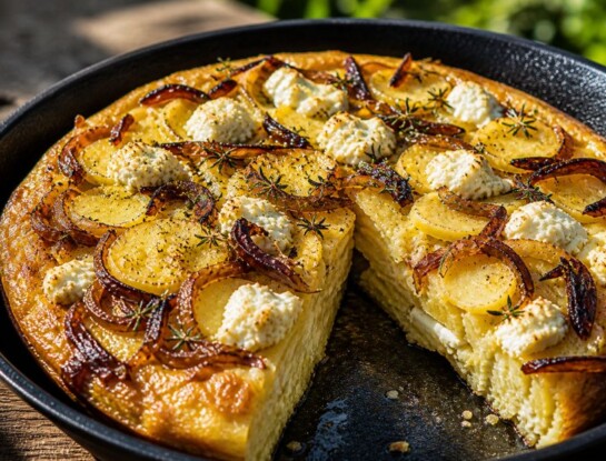 Frittata de papas con cebolla caramelizada y queso de cabra: receta fácil, sabrosa y gourmet
