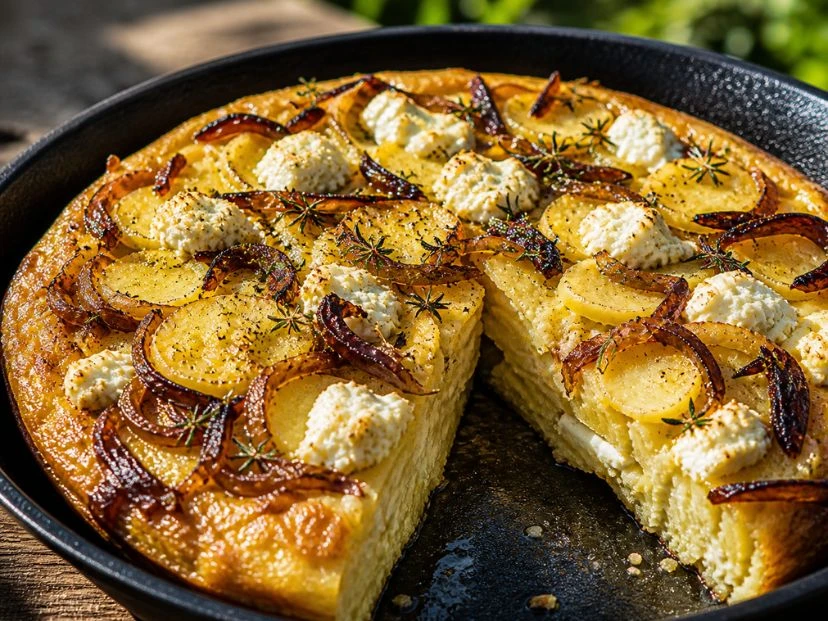 Frittata de papas con cebolla caramelizada y queso de cabra: receta fácil, sabrosa y gourmet