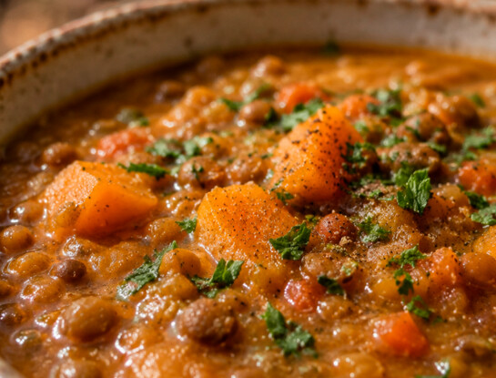 La receta fácil del día: guiso cremoso de lentejas y calabaza listo en 35 minutos