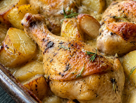 La receta fácil del día: pollo cremoso al horno con papas y mostaza listo en 40 minutos