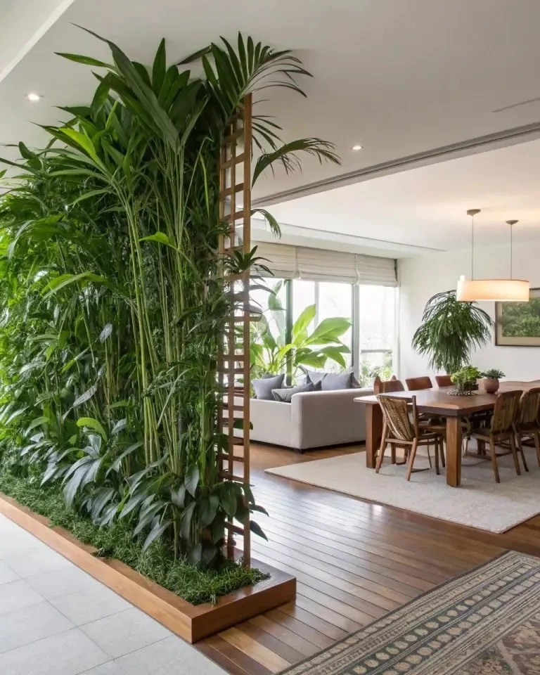 Las plantas grandes funcionan como separadores dentro de un ambiente integrado. 