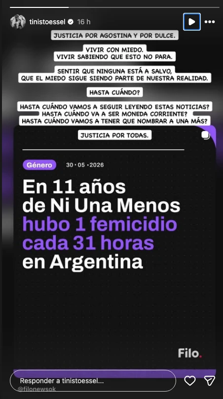 El descargo en redes de Tini Stoessel tras el femicidio de Agostina Vega.