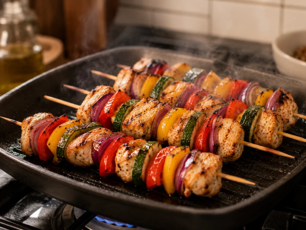 Brochettes de pollo al horno: una receta saludable con verduras y salsa de yogur especiada

