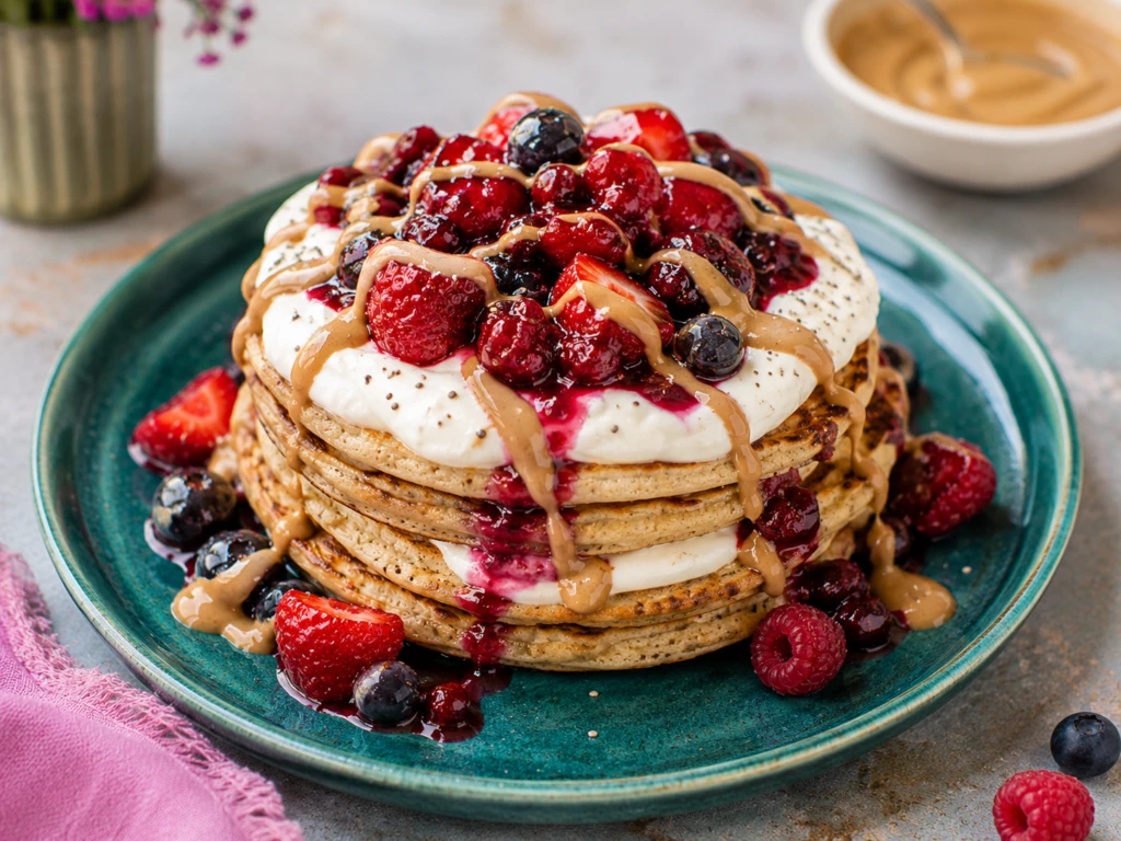 Pancakes de avena con ricota batida, frutos rojos y manteca de almendras: una receta saludable y deliciosa

