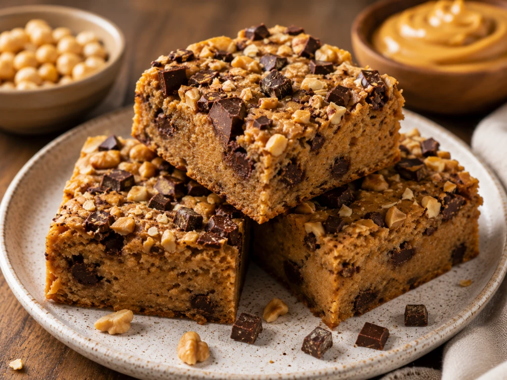 Blondies de garbanzos y manteca de maní: una receta saludable, rica en proteína y sin harina